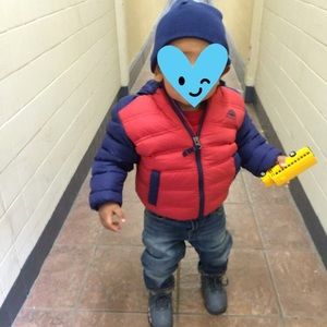 Red and Blue Puffer Coat